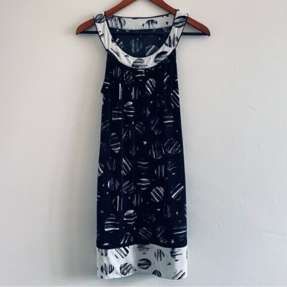 BCBG Max Azria Sleeveless Dress Womens Small A Line Pockets Black White Mid Mod - Picture 1 of 6
